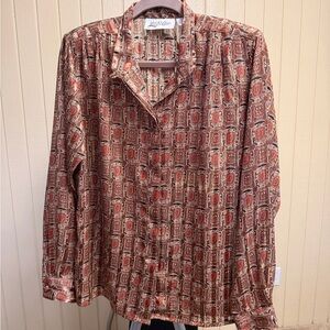 Yves St. Clair Geometric Blouse in Brown and Red